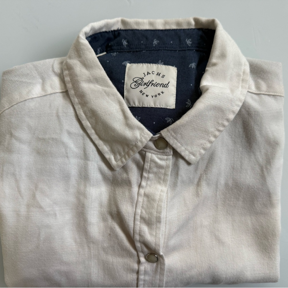 Jachs Girlfriend Cream Button-Up Shirt with Navy Print Lining